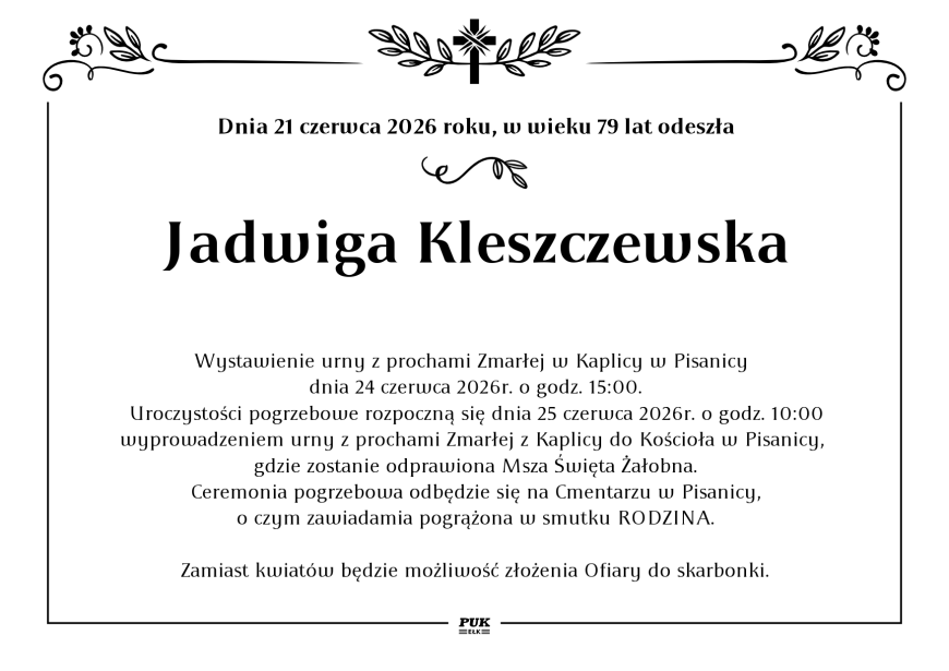 Jadwiga Kleszczewska - nekrolog